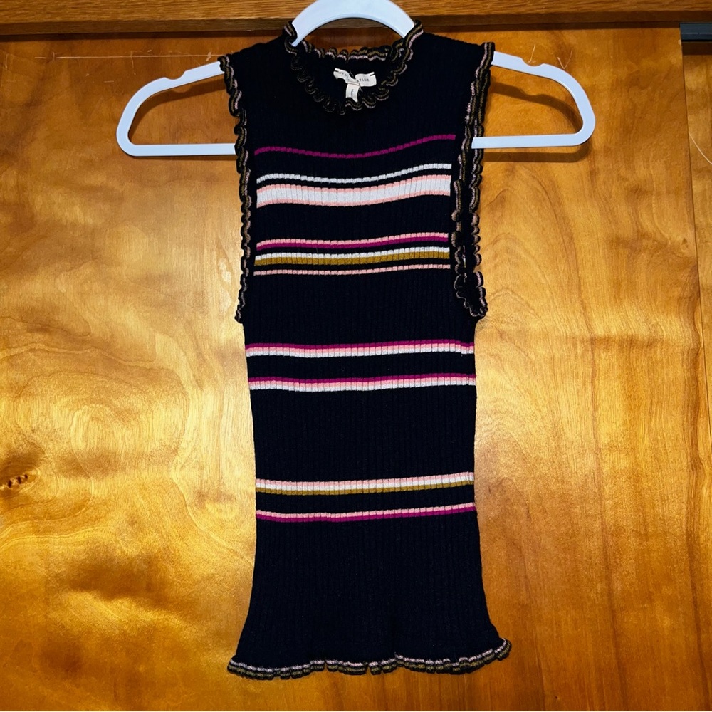 Rebecca Taylor Striped Ribbed Tank Navy